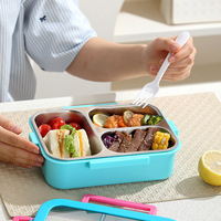 Boîte Bento Divisée Style Amusant avec Fourchette et Cuillère, Portable, en Acier Inoxydable 304, Contenant Repas de 650 ml pour Étudiants et Employés de Bureau, Anti-Fuite
