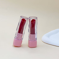 Tube de rouge à lèvres vide en ABS transparent ondulé carré avec capuchon à clapet, emballage cosmétique pour rouge à lèvres