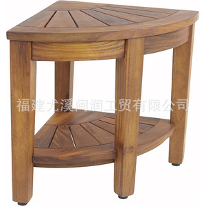 Tabouret de salle de bain en bambou et teck du Fujian, 15,75x15,75x18 pouces, en forme d'éventail, siège de douche en bois massif avec repose-pieds - Product Image 2