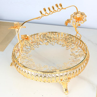Luxe Arabische stijl verguld metalen glazen dienblad voor snacks, gedroogd fruit, taart, Ramadan decoratie, voedselbewaarbak