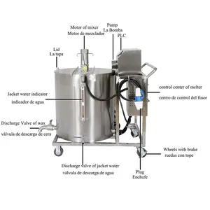 Máquina de llenado de cera de vela con aroma de parafina/soja/abeja, para fundir cera, verter fragancia en tarro/jabón de molde, bomba de fabricación de coco