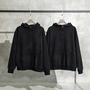Sweat à capuche oversize 420g pour homme, haut de gamme, unisexe, avec fermeture éclair quart de tour, capuche grande taille, design uni délavé à l'acide - Product Image 1