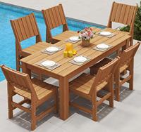 Table de repas d'extérieur avec trou pour parasol de 2 pouces, en plastique HIPS imitation bois de teck, imperméable et résistante au soleil, pour patio, jardin, piscine