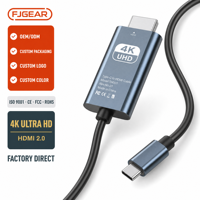 Câble USB C vers HD 2.0 tressé en PVC FJGEAR, 4K 60Hz 3D UHD, cordon vidéo Type C pour téléphone, ordinateur portable, téléviseur, moniteur, projecteur, maison, bureau