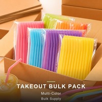 Pailles pliables en plastique PP, flexibles à 90 degrés, multicolores, pour la livraison de repas à emporter et les boissons, pliage accordéon en vrac