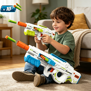 JAYHOL <span class=keywords><strong>Pistolet</strong></span> <span class=keywords><strong>à</strong></span> balles souples manuel <span class=keywords><strong>à</strong></span> alimentation par ceinture, mitrailleuse jouet avec chaîne de munitions, lanceur de fléchettes en mousse EVA, jouet de tir pour enfants - Product Image 1