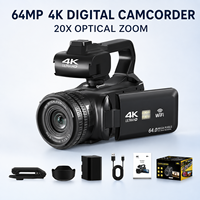 Caméscope DV 4K avec capteur CMOS 64MP, suivi du visage, zoom optique 20X, écran tactile 4,0 pouces, Wi-Fi et lumière d'appoint à griffe porte-accessoire
