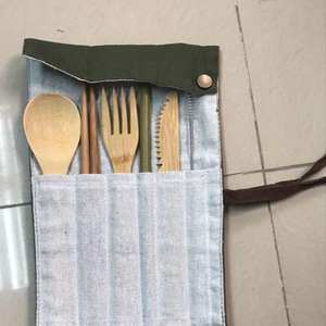 Set d'ustensiles de voyage en bambou étui à couverts réutilisable avec étui de transport - Product Image 2