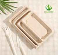 Plateau à sushi jetable en fibre de pulpe de bagasse de canne à sucre SUMKOKA avec couvercle en PET, écologique et micro-ondable