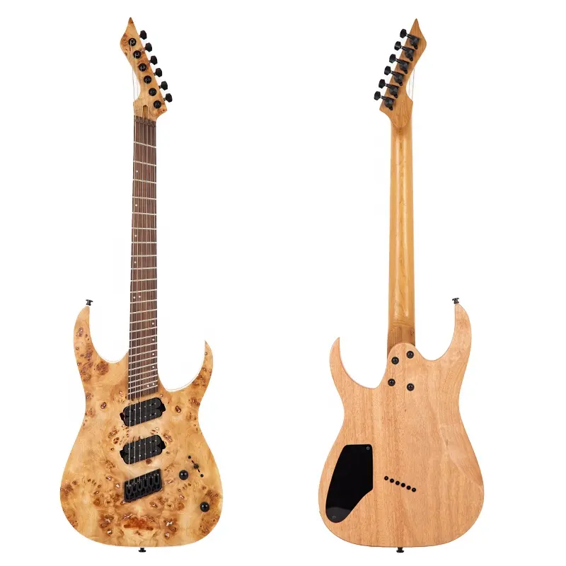 ZLG 6 cordes guitare éventail frette Burl top 25.5-27 échelle longueur Chine fournisseur unisexe en gros guitare électrique Sunburst Color