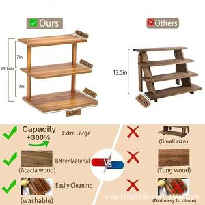 Wooden Multi Tier Shelf 3 Layers Rectangle Standing Type <b>Storage</b> <b>Trays</b> For Desktop Organization - Product Image 5