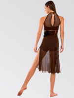 Anna Shi Nouveaux Designs Tissu Spandex Marron Foncé avec Bordure Dorée Estampée à la Feuille d'Or Costumes de Danse