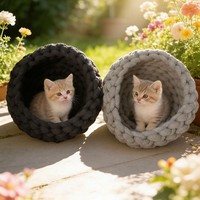 Vente en gros d'usine, produit pour animaux de compagnie, lit rond tissé à la main, doux et confortable, avec logo personnalisé, pour chats et petits chiens