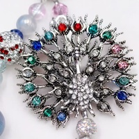 Pendentif Charme Paon en Argent Vieilli, Breloque de Sac Perlée en Strass de Cristal, Porte-clés Perle Irisée, Bijou Cadeau, Vente en Gros