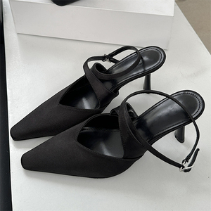 Factory New Summer Bridal Shoes Satin <b>Pointed</b> Stiletto High Heels Mary Jane Shoes Elegant French Soft Ladies Sandals - Product Image 5