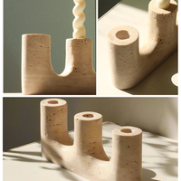 SAIDKOCC 24.5x5x10cm Bougeoir conique en marbre naturel Bougeoir en travertin vintage en beige ou emperador foncé