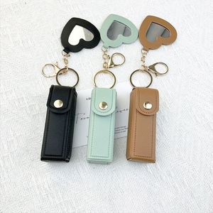 Organisateur de baume à lèvres promotionnel, étui de rangement de maquillage en cuir PU pour voyage, miroir en forme de cœur, porte-rouge à lèvres pour femmes, porte-clés, logo personnalisé - Product Image 6