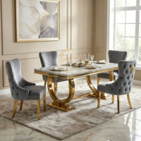 Table à manger rectangulaire moderne en marbre avec base en acier inoxydable doré, meubles faits à la main pour la maison et l'hôtel