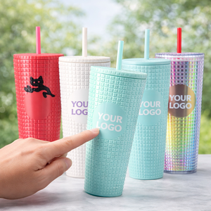 Custom 24oz Double Wall Plastic Mug Acrylic Reusable <b>Cold</b> Pineapple <b>Cup</b> Matte Studded Tumbler With Lids and Straws - Product Image 4