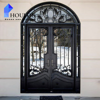 Porte d'entrée en fer forgé de haute qualité avec verre isolant insonorisé, rupture de pont thermique et dimensions personnalisées pour maison