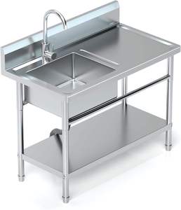 Mesa de Trabajo Comercial de Acero Inoxidable con Fregadero de un Solo Tazón, Mesa de Preparación de Cocina con Protector Trasero y Estante Inferior para Restaurantes - Product Image 4
