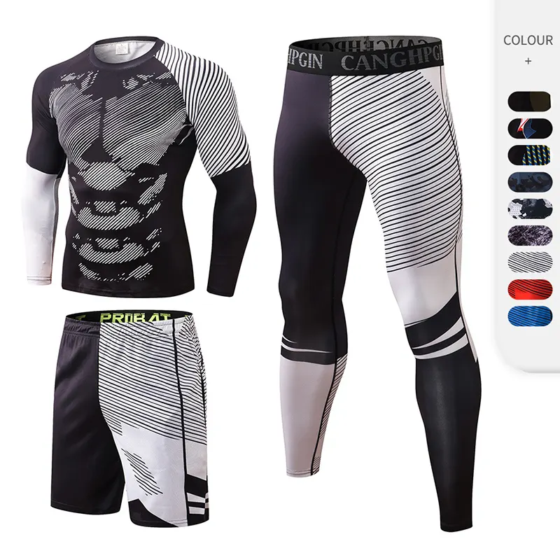 2022 New Gym Sports Tight Long Sleeve Suit Fitness Apparel Sport Gym Wear 3 Piece Workout Set For Man