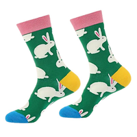 Chaussettes fantaisie personnalisées 2026 à imprimé intégral, motif lapin de dessin animé sublimé OEM, en coton avec revers bicolore