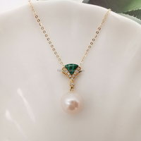 Collier en or rose massif 18 carats avec pendentif perle naturelle et diamant naturel, bijou en malachite