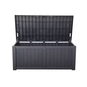 Caja de almacenamiento impermeable para exteriores de 450L/119Gal, banco con textura de madera de resina plástica con tapa bloqueable para almacenamiento al aire libre - Product Image 6