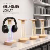 Support de casque de jeu personnalisé Bodyfree avec logo, panneau lumineux en acrylique, base en bois de 10 cm, support de bureau RGB, fabricant en gros