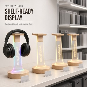 Support de casque de jeu personnalisé Bodyfree avec logo, panneau lumineux en acrylique, base en bois de 10 cm, support de bureau RGB, fabricant en gros - Product Image 6