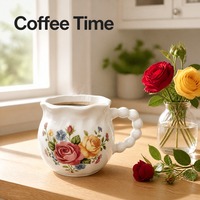Tasse à café en céramique vintage à motif floral de roses, avec poignée perlée et bord ondulé, tasse à thé en porcelaine, tasse décorative pour la maison et la cuisine