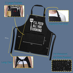 Divertente Grembiule da Chef Nero 'I'LL FEED ALL YOU', Regolabile per BBQ e Cucina, con Tasche, Accessori per Grigliate - Product Image 6