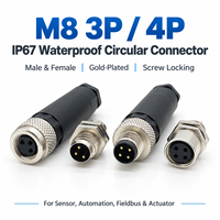 Connecteur circulaire étanche IP67 M8 3P 4P mâle-femelle plaqué or à verrouillage par vis pour capteur, automatisation, bus de communication, actionneur