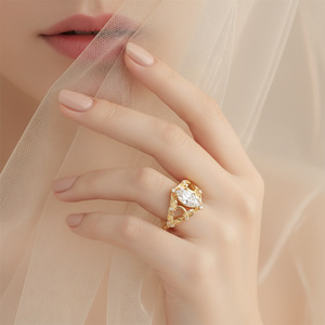 Marquise Cut Moissanite <b>Cocktail</b> <b>Ring</b> 18K <b>Gold</b> Plated Vintage Flower Design Women's Engagement <b>Ring</b> Prong Setting - Product Image 5