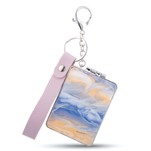 Wholesale Custom Rectangular Acetate Acrylic Compact <strong>Mirror</strong> Keychain with <strong>Leather</strong> <strong>Strap</strong> Double Sided Foldable Pocket <strong>Mirror</strong> - Product Image 3