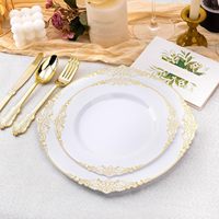 Assiettes jetables vintage en plastique PS transparent doré pour 50 invités, fêtes, mariages, événements de remise de diplômes