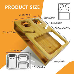 أريكة من الخيزران صندوق الوجبات الخفيفة زجاجة النبيذ حامل كوب المشروبات صينية حامل أريكة الخادم المنظم أريكة صديقة أريكة الحانة والوجبات الخفيفة وحدة التحكم على الأريكة - Product Image 6
