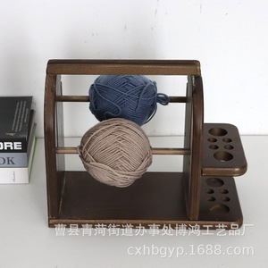 <b>Wooden</b> Yarn Rack Double Layer <b>Shelving</b> Rotatable Knitting Stand Desktop Storage For Yarn And Needles - Product Image 5