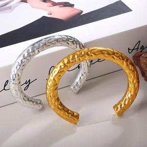 Stainless Steel Open <b>Bangle</b> 18K Gold Plated Wave Pattern Braided Cuff Jewelry Unisex Fashion <b>Bracelet</b> - Product Image 3