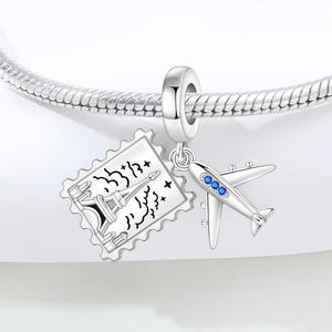 Colgante de cobre blanco con diseño de Torre Eiffel y avión, accesorio versátil para pulseras DIY, ideal para mujer. - Product Image 2