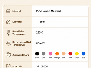 Filamento PLA+ para Impresora 3D al por Mayor, 1.75mm, Resistencia Mejorada, 8 Colores, Moldeo de Tono de Piel, 220C para Bambu Lab Prusa - Product Image 6