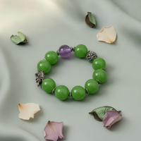 Gelang Meditasi Yoga Motif Bunga Hijau Diameter 16mm Bulat Berbahan Kaca Liuli Buatan Tangan Grosir untuk Hadiah Wanita