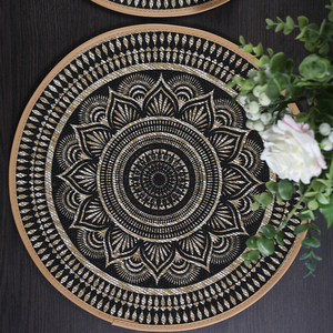 แผ่นรองจานลายดอกบัวสีดำและสีขาว ดีไซน์ใหม่ปี 2026 ทนความร้อน ทำจากผ้ากระสอบป่าน สำหรับโต๊ะอาหารในครัว - Product Image 3