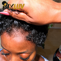 Perruque Lace Front Pixie Curls Pré-Plucked avec Baby Hair, Courte, Brésilienne, Sans Colle, Coupe Pixie, en Cheveux Humains