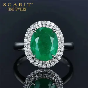SGARIT brand luxury fine jewelry ring 3ct oval shape vivid green natural gemstone emerald ring 18k gold wedding ring women