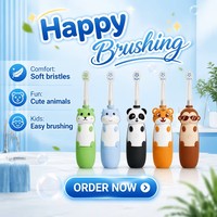 Brosse à dents électronique sonique vibrante intelligente, rechargeable, étanche IPX7, de qualité professionnelle, mignonne, de dessin animé, pour enfants