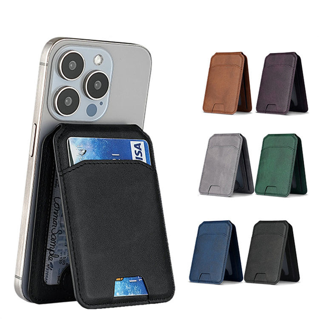 Magsafe Premium Leather Credit Card Wallet for iPhone Magnetic Slim Phone Card Holder Strong Grip Stand