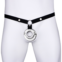FRRK Strapon Plat Métal Chasteté avec Ceinture Double Cock Ring Mâle Scrotum Pendentif Boule Civière Pénis Retenue Sex Toys pour Hommes