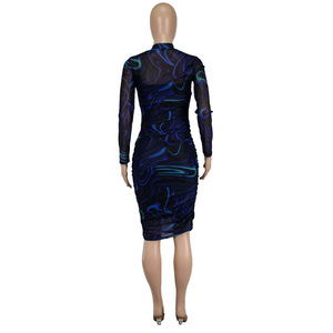 Conjunto de <span class=keywords><strong>dos</strong></span> <span class=keywords><strong>piezas</strong></span> de malla Sexy vestidos de <span class=keywords><strong>fiesta</strong></span> mujer señora elegante manga larga ceñido al cuerpo Casual vestidos de mujer traje - Product Image 5